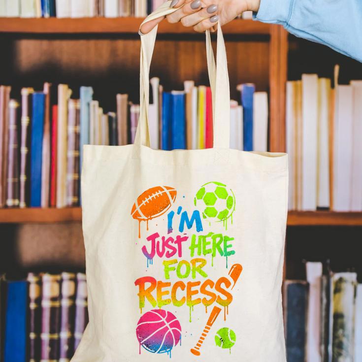 Back To School Sports Basketball Football Recess Canvas Tote Bag Back To School Sports Basketball Football Recess Canvas Tote Bag