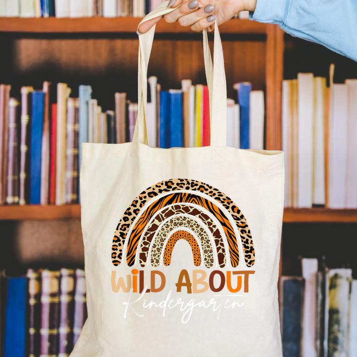 Back To School Wild About Kindergarten Leopard Rainbow Canvas Tote Bag Back To School Wild About Kindergarten Leopard Rainbow Canvas Tote Bag