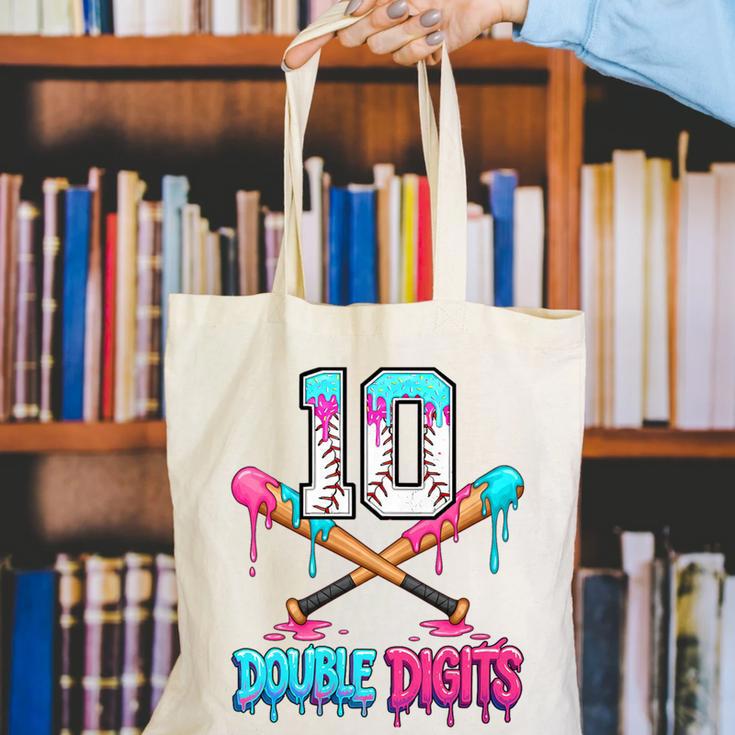 Baseball 10 Year Old Ice Cream Drip 10th Bday Double Digits Canvas Tote Bag