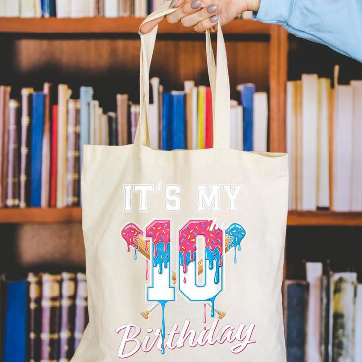 Baseball 10 Year Old Ice Cream Drip 10th Birthday Boys Canvas Tote Bag Baseball 10 Year Old Ice Cream Drip 10th Birthday Boys Canvas Tote Bag