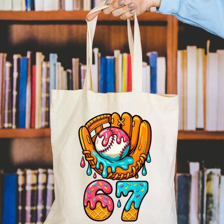 Baseball 67 Ice Cream Drip 67 Six Seven Meme 67th Birthday Canvas Tote Bag