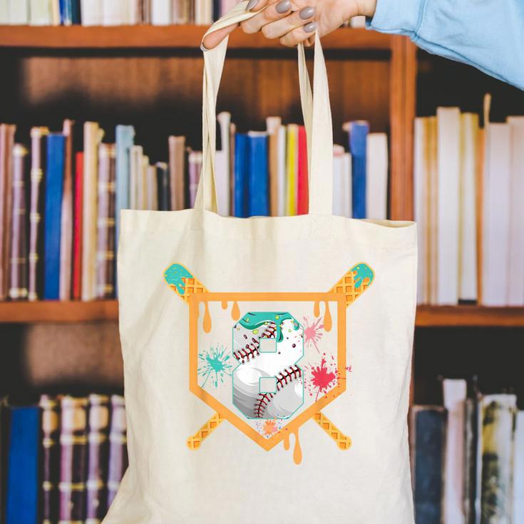 Baseball 8 Year Old Ice Cream Drip 8th Birthday Boy Number 8 Canvas Tote Bag