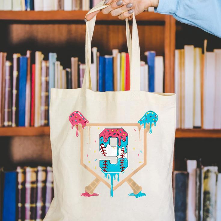 Baseball 9 Year Old Ice Cream Drip 9th Birthday Boys Player Canvas Tote Bag