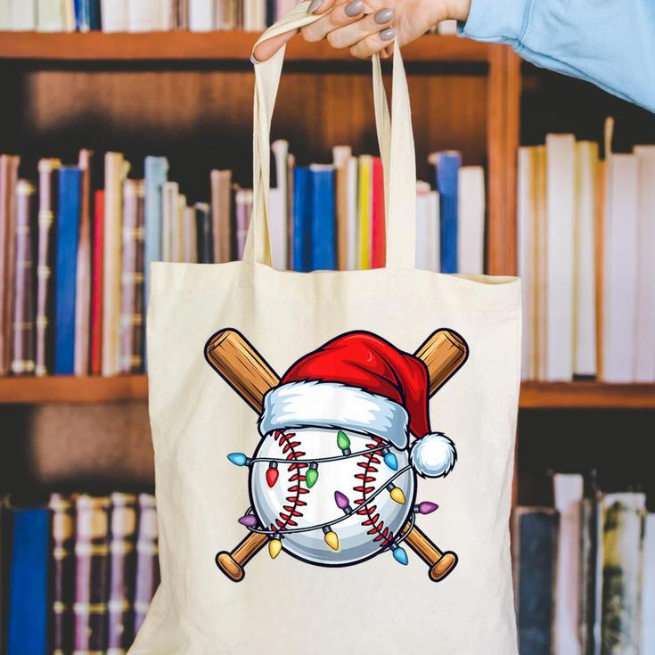Baseball Christmas Lights Santa Christmas Baseball Player Canvas Tote Bag Baseball Christmas Lights Santa Christmas Baseball Player Canvas Tote Bag
