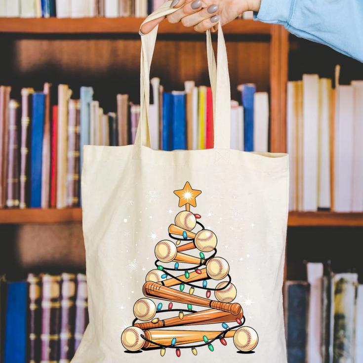 Baseball Christmas Tree Light Xmas Baseball Canvas Tote Bag