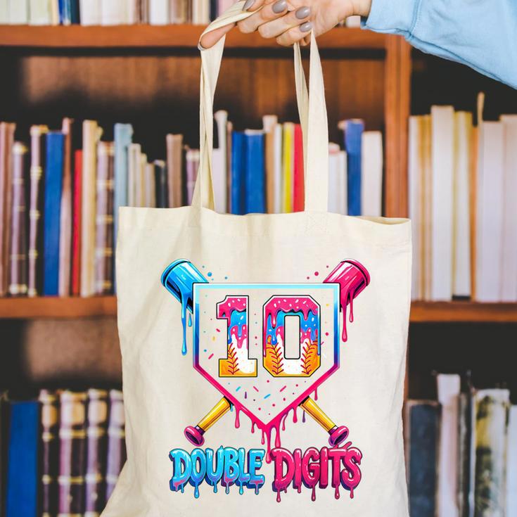 Baseball Drip 10th Birthday Boy Double Digits Ice Cream Drip Canvas Tote Bag Baseball Drip 10th Birthday Boy Double Digits Ice Cream Drip Canvas Tote Bag