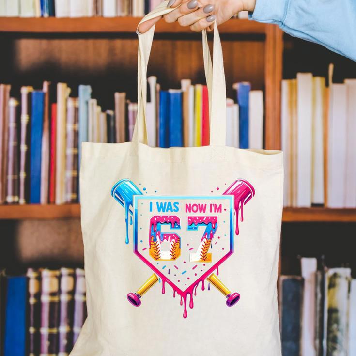 Baseball Drip I Was 6 Now I'm 7 67 Meme 7th Birthday Canvas Tote Bag