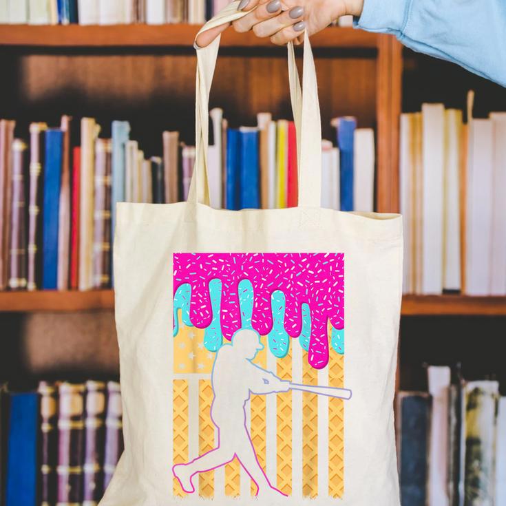 Baseball Drip Bat Boys Ice Cream American Flag 4th Of July Canvas Tote Bag