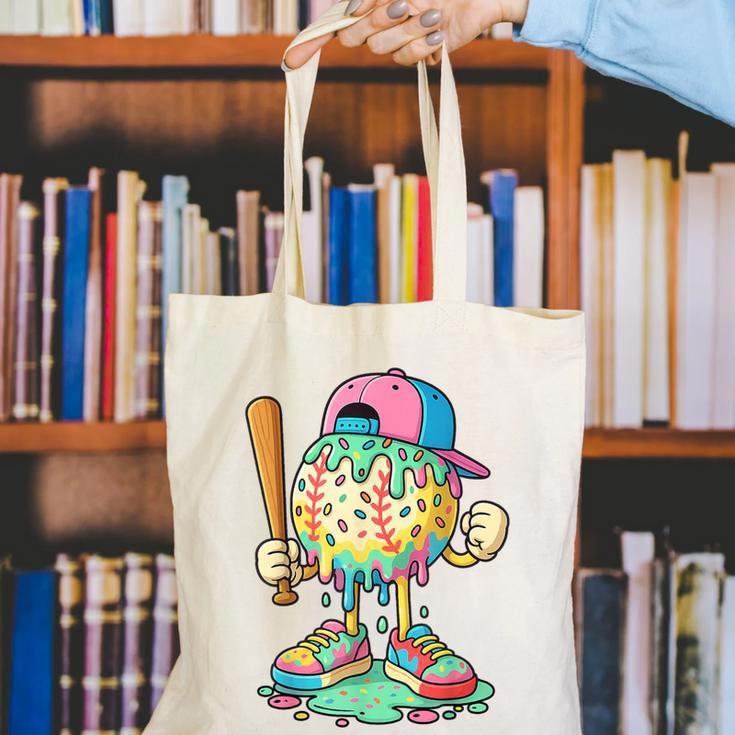 Baseball Drip For Boys Ice Cream Drip Baseball Sport Canvas Tote Bag