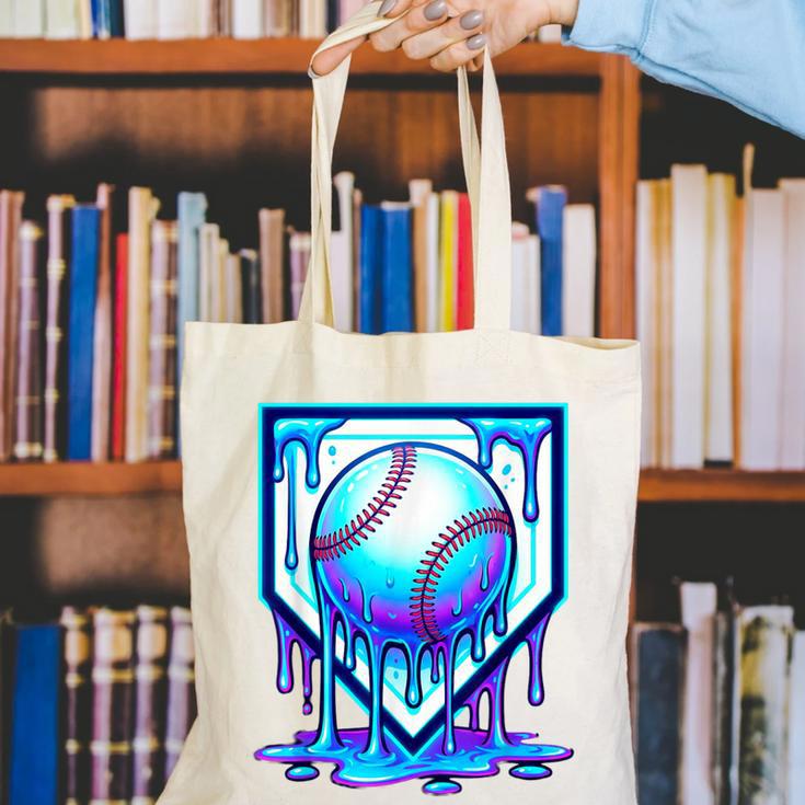 Baseball Drip Ice Cream Blue Glow Melt Ball Graphic Canvas Tote Bag Baseball Drip Ice Cream Blue Glow Melt Ball Graphic Canvas Tote Bag