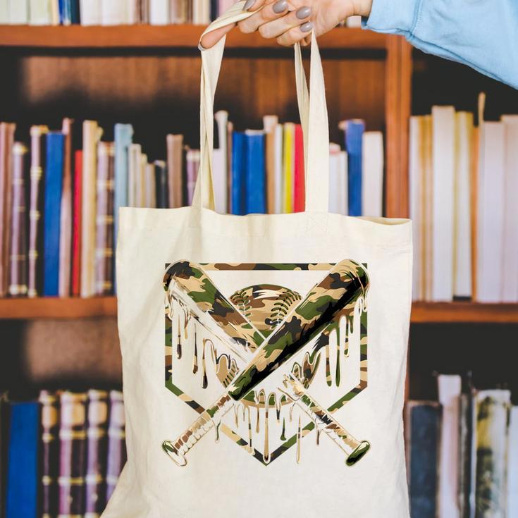 Baseball Drip Ice Cream Camo Home Plate Bats Sports Game Day Canvas Tote Bag