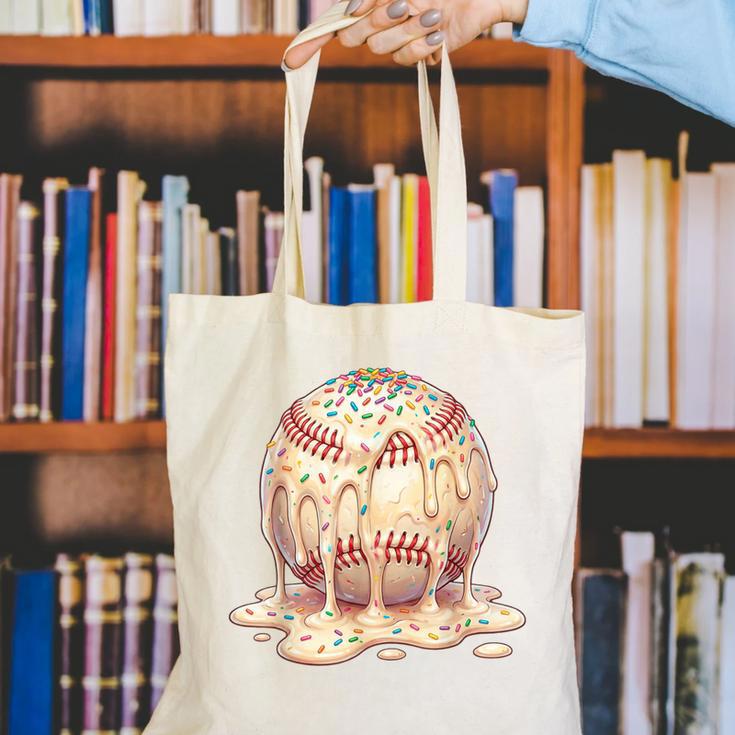 Baseball Drip Ice Cream Melting Illustration Canvas Tote Bag Baseball Drip Ice Cream Melting Illustration Canvas Tote Bag