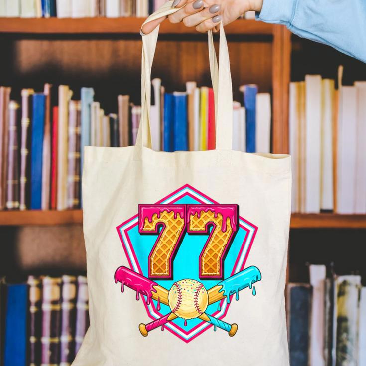 Baseball Drip Jersey Number 77 For Players & 77th Birthday Canvas Tote Bag Baseball Drip Jersey Number 77 For Players & 77th Birthday Canvas Tote Bag
