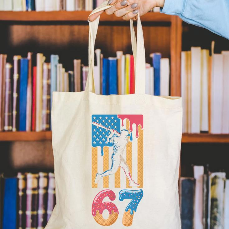 Baseball Drip USA Flag 67 Player 67th Birthday Ice Cream 67 Canvas Tote Bag Baseball Drip USA Flag 67 Player 67th Birthday Ice Cream 67 Canvas Tote Bag