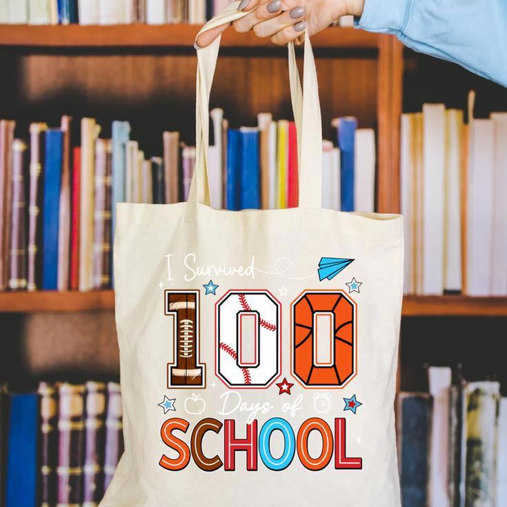 Baseball Football Basketball I Survived 100 Days Of School Canvas Tote Bag