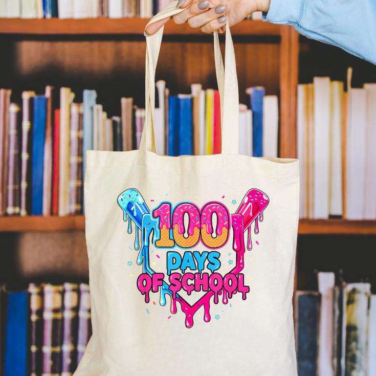 Baseball Ice Cream Drip 100 Days Of School Boys Girls 100th Canvas Tote Bag Baseball Ice Cream Drip 100 Days Of School Boys Girls 100th Canvas Tote Bag
