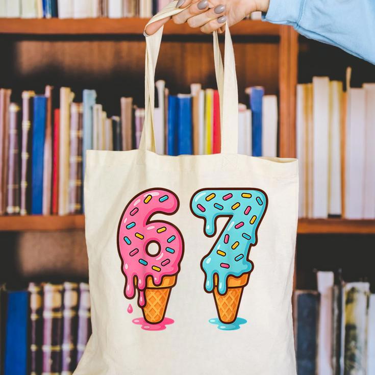 Baseball Ice Cream Drip 6 7 Kids 67 Birthday Canvas Tote Bag