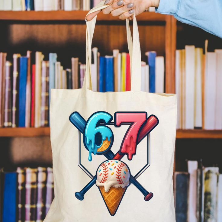 Baseball Ice Cream Drip 67 Six Seven Gen Alpha Slang Meme Canvas Tote Bag