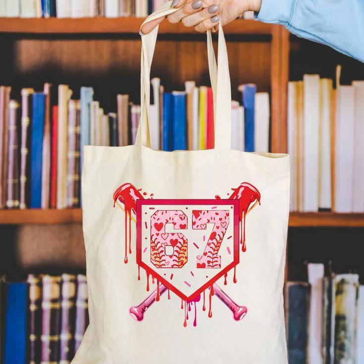 Baseball Ice Cream Drip Number 67 Meme Valentine Couple Love Canvas Tote Bag