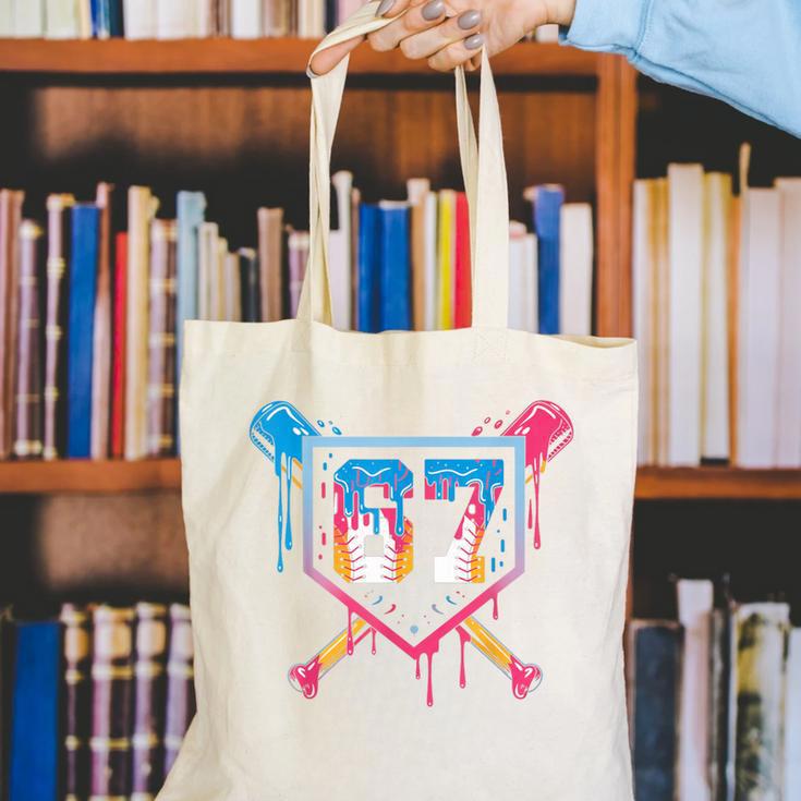 Baseball Ice Cream Drip Number 67 Player 67th Birthday 6 7 Canvas Tote Bag