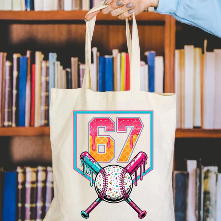 Baseball Ice Cream Drip Number 67 Player 67th Birthday Men Canvas Tote Bag