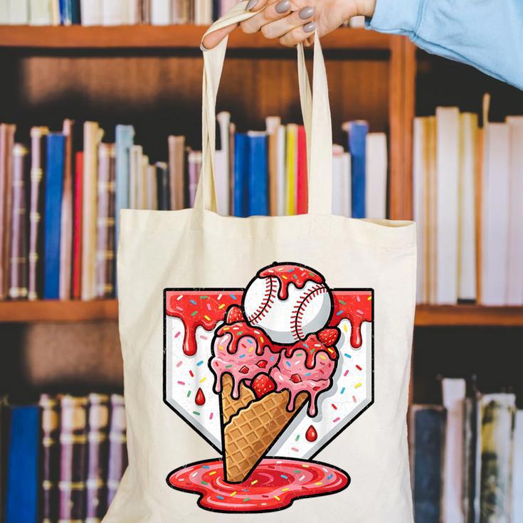 Baseball Ice Cream Drip Baseball Strawberry For Youth Red Canvas Tote Bag Baseball Ice Cream Drip Baseball Strawberry For Youth Red Canvas Tote Bag