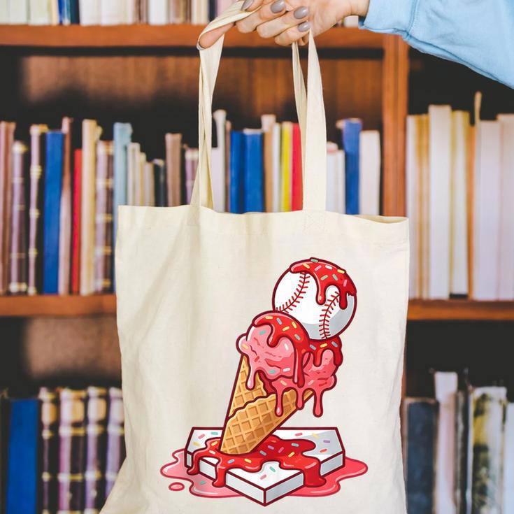 Baseball Ice Cream Drip Youth Strawberry Baseball Red Canvas Tote Bag Baseball Ice Cream Drip Youth Strawberry Baseball Red Canvas Tote Bag