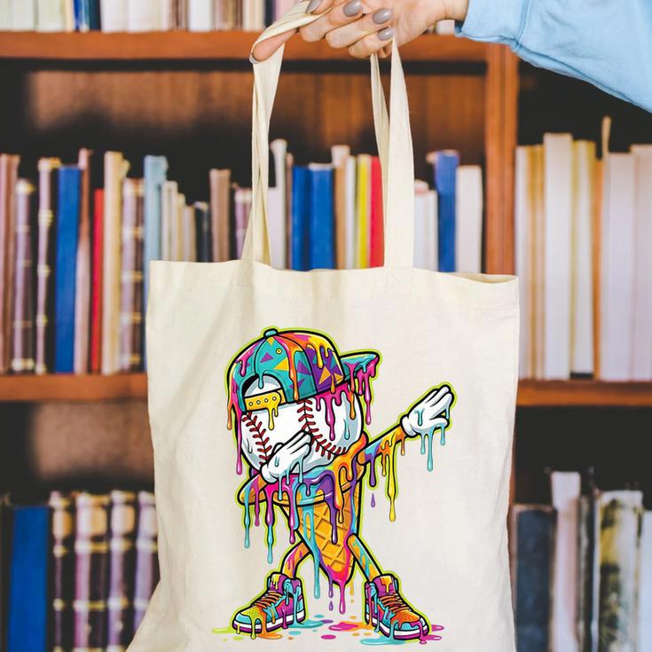 Baseball Ice Cream Dripping Dabbing Baseball Drip Canvas Tote Bag