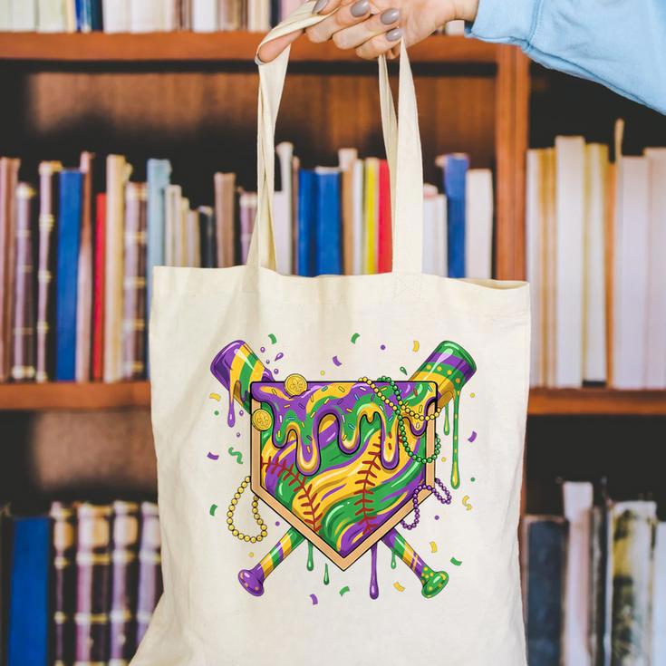 Baseball Mardi Gras Home Plate Ice Cream Drip Carnival Mask Canvas Tote Bag