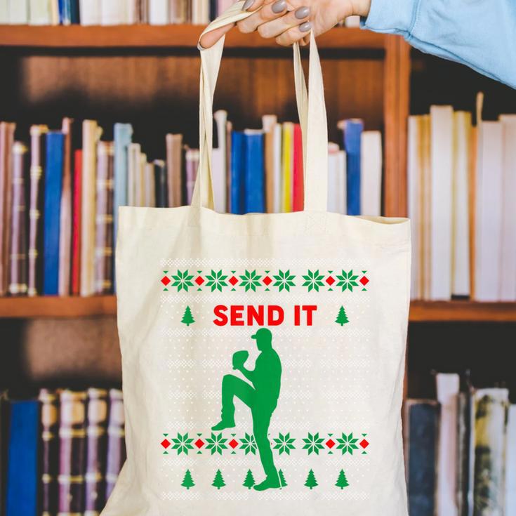 Baseball Player Christmas Pajama Send It Xmas PJs Boys Canvas Tote Bag Baseball Player Christmas Pajama Send It Xmas PJs Boys Canvas Tote Bag