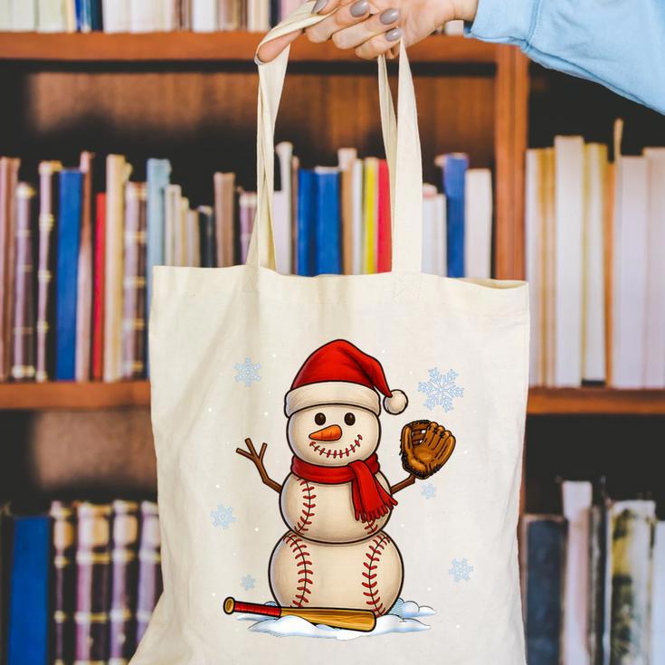 Baseball Snowman Merry Christmas Holiday Sports Xmas Pajamas Canvas Tote Bag