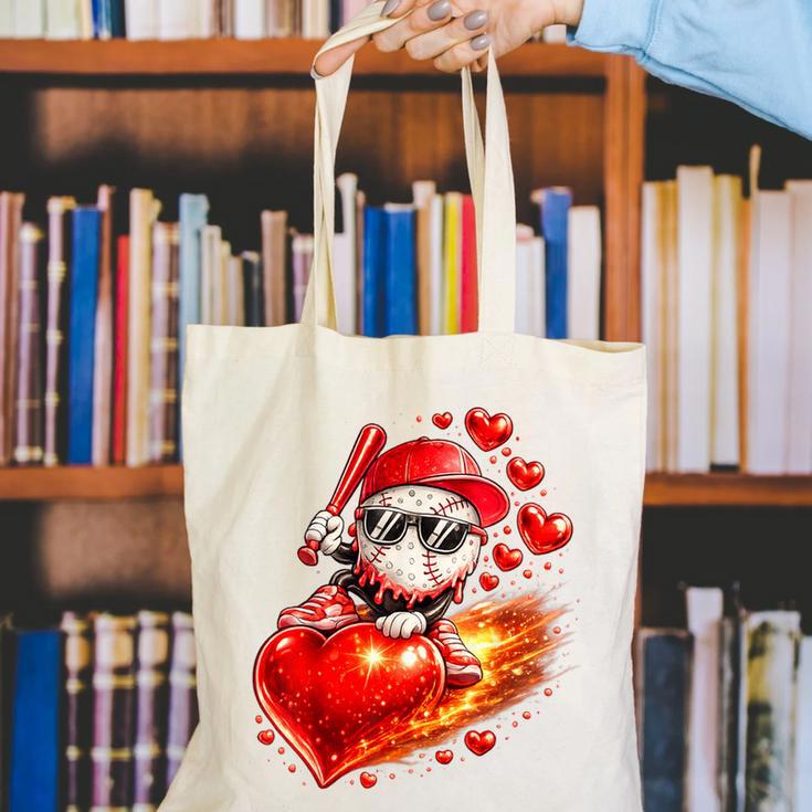 Baseball Valentine's Day Drip Ice Cream Team Canvas Tote Bag Baseball Valentine's Day Drip Ice Cream Team Canvas Tote Bag