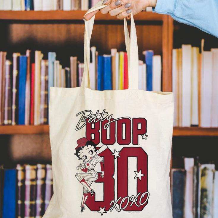 Betty Boop Baseball Logo Jersey With Stars Cute Cartoon Canvas Tote Bag Betty Boop Baseball Logo Jersey With Stars Cute Cartoon Canvas Tote Bag