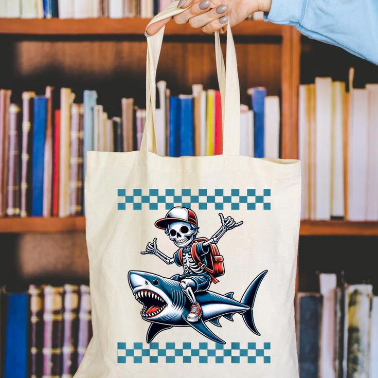 Boys Skeleton Riding a Shark Back To School Canvas Tote Bag Boys Skeleton Riding a Shark Back To School Canvas Tote Bag