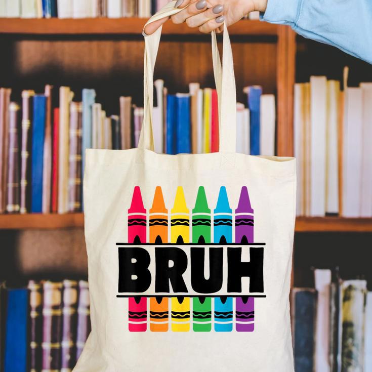 BRUH Back To School Colorful Crayons First Day Of School Canvas Tote Bag