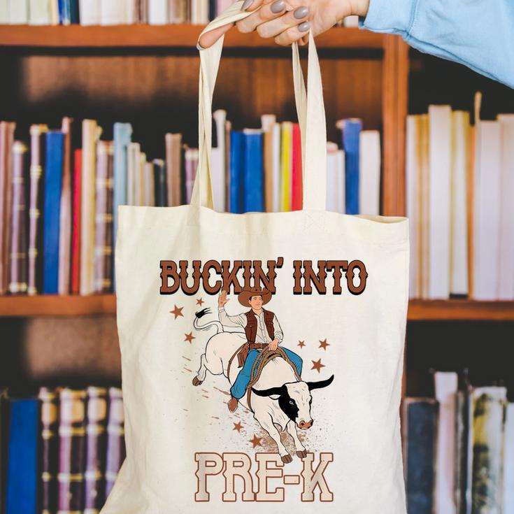 Buckin' Into Pre-K Back To School Cowboy Western Canvas Tote Bag Buckin' Into Pre-K Back To School Cowboy Western Canvas Tote Bag