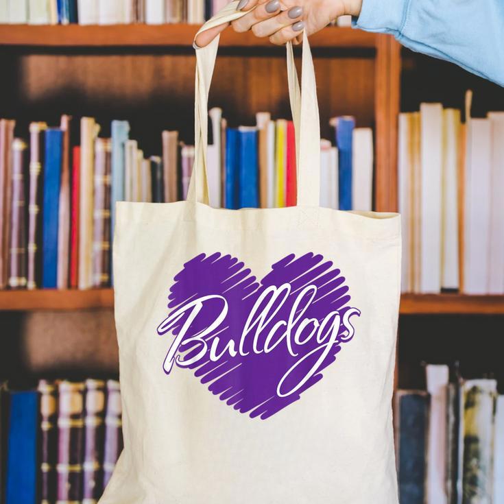 Bulldogs Heart Back To School Spirit P Canvas Tote Bag