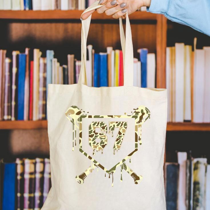 Camo Baseball Ice Cream Drip Number 67 Player 67th Birthday Canvas Tote Bag Camo Baseball Ice Cream Drip Number 67 Player 67th Birthday Canvas Tote Bag