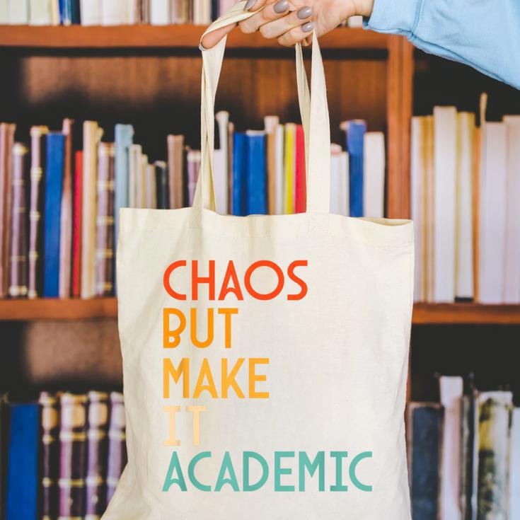 Chaos But Make It Academic Retro Back To School Canvas Tote Bag
