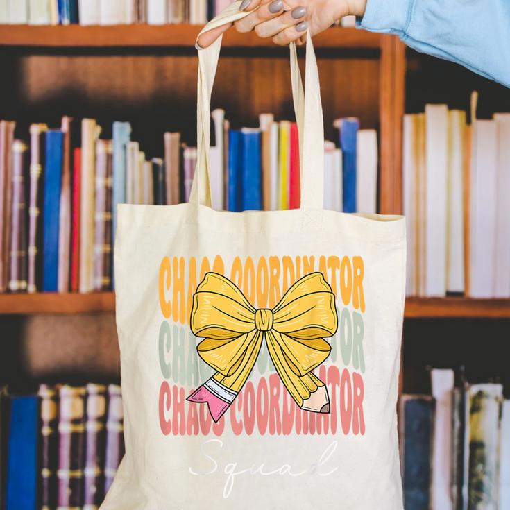 Chaos Coordinator Squad Groovy Coquette Bow Back To School Canvas Tote Bag Chaos Coordinator Squad Groovy Coquette Bow Back To School Canvas Tote Bag