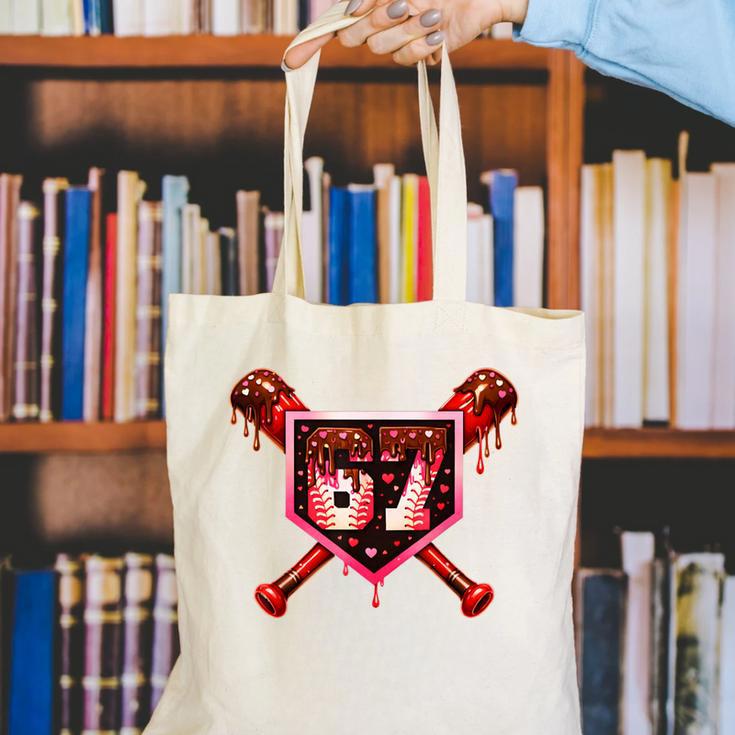 Chocolate 67 Drip Baseball Valentine Love Sports Canvas Tote Bag Chocolate 67 Drip Baseball Valentine Love Sports Canvas Tote Bag