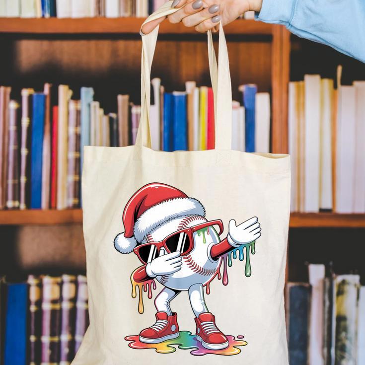 Christmas Baseball Ice Cream Dripping Santa Baseball Drip Canvas Tote Bag