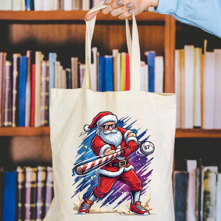 Christmas Baseball Santa Game Day Xmas Boys Kids Men Canvas Tote Bag