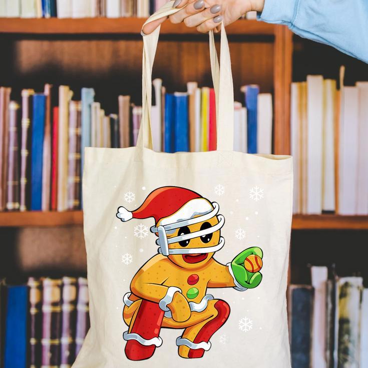 Christmas Gingerbread Man Baseball Player Catcher Canvas Tote Bag Christmas Gingerbread Man Baseball Player Catcher Canvas Tote Bag