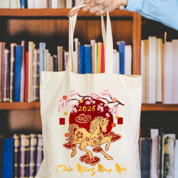 Chuc Mung NAM Moi 2026 Vietnamese Lunar New Year Of Horse Raglan Baseball Tee Canvas Tote Bag Chuc Mung NAM Moi 2026 Vietnamese Lunar New Year Of Horse Raglan Baseball Tee Canvas Tote Bag