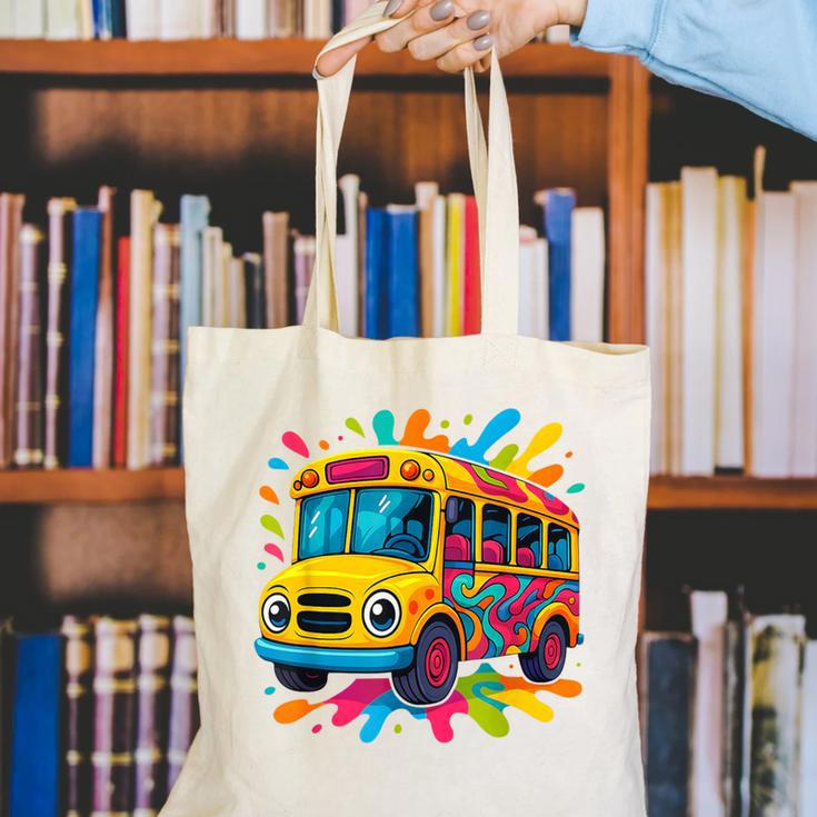 Colorful School Bus Driver Back To School Men Women Kids Canvas Tote Bag Colorful School Bus Driver Back To School Men Women Kids Canvas Tote Bag
