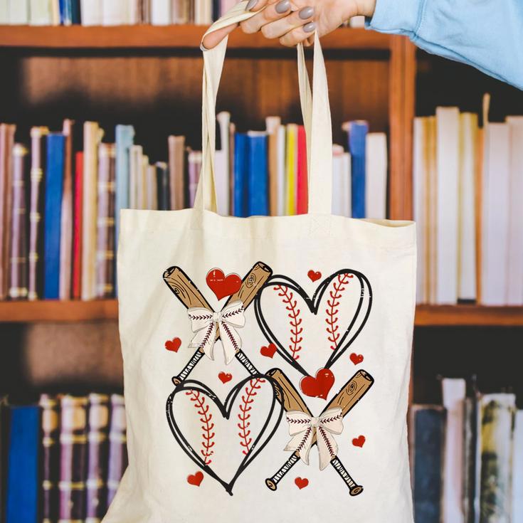 Coquette Bow XOXO Baseball Lover Heart Valentine Game Day Canvas Tote Bag Coquette Bow XOXO Baseball Lover Heart Valentine Game Day Canvas Tote Bag