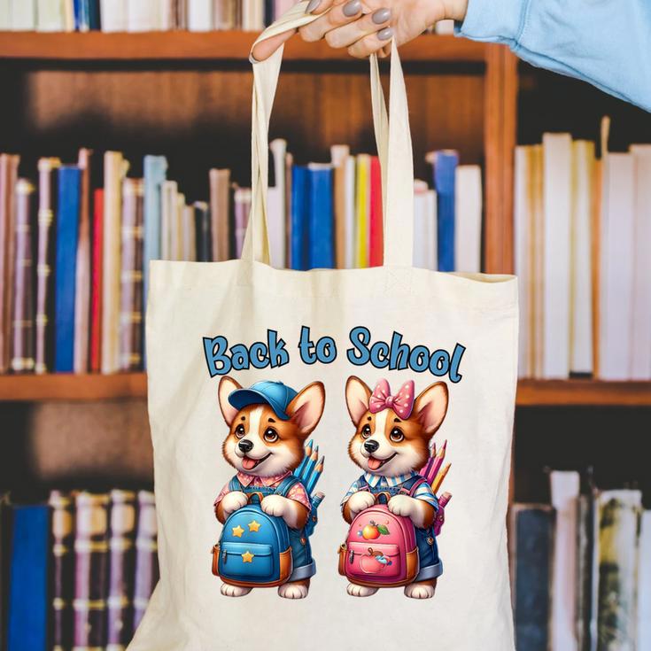 Corgi Dog Student To School Happy Back To School Canvas Tote Bag Corgi Dog Student To School Happy Back To School Canvas Tote Bag
