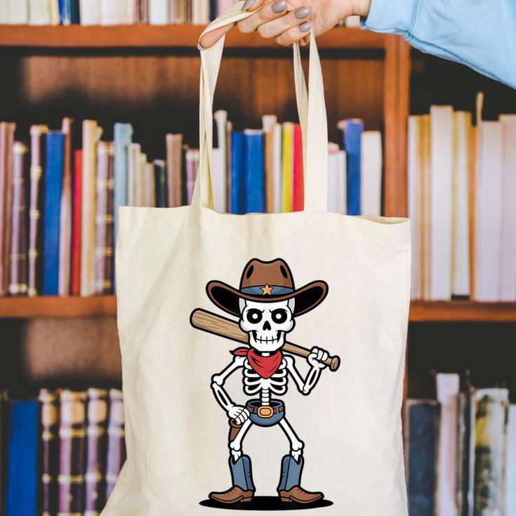 Cowboy Skeleton Baseball Halloween Graphic Canvas Tote Bag Cowboy Skeleton Baseball Halloween Graphic Canvas Tote Bag
