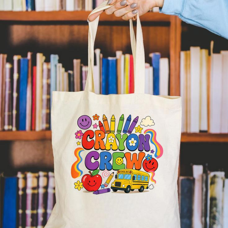 Crayon Crew Cute Back To School Vibes Student Canvas Tote Bag